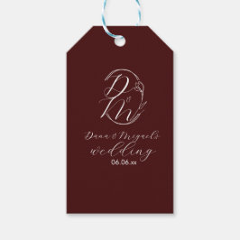 Elegant Delicate Floral Wedding Logo Deep Burgundy Cadeaulabel