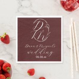 Elegant Delicate Floral Wedding Logo Deep Burgundy Servet