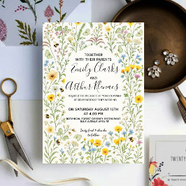 Elegant Delicate Garden Wild Flowers Wedding  Kaart