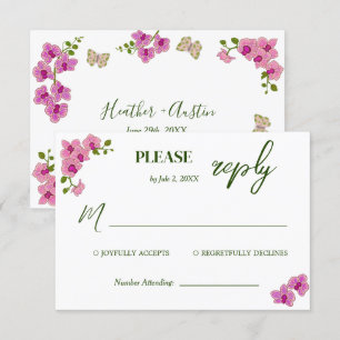 Elegant Delicate Paarse Orchids Bohemian RSVP Card Kaartje
