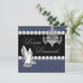 Elegant Denim and Diamonds Party Kaart (Staand voorkant)