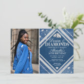 Elegant Denim en Diamonds Photo Invitation Kaart (Staand voorkant)