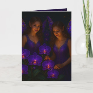Elegant Denkend Aan Jou Paarse Orchidee Fee Kaart