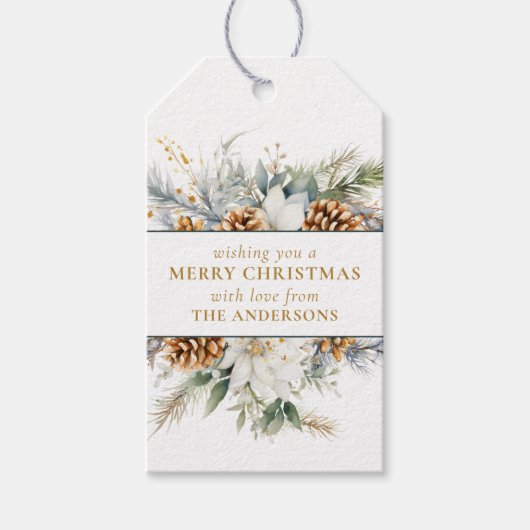 Elegant dennenboomgroen | Gouden kerst Cadeaulabel (Voorkant)