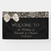Élégant, Dentelle, Bow, Bannière Mariage noir (Horizontal)