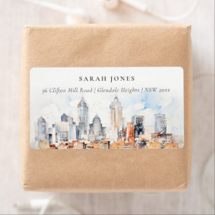 Elegant Denver Colorado Skyline Waterverf Adres Etiket