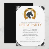 Elegant Derby Party Invitation with Gold Horseshoe (Devant / Derrière)