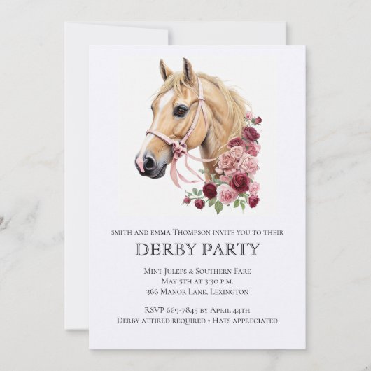 Elegant Derby Party Invitation with Horse Illustra (Devant)
