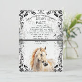 Elegant Derby Party Invitation With Horse Illustra Feestdagenkaart (Staand voorkant)