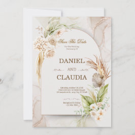 Elegant Desert Chic Pampas & Palm Wedding Invitati Kaart