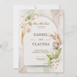 Elegant Desert Chic Pampas & Palm Wedding Invitati Kaart