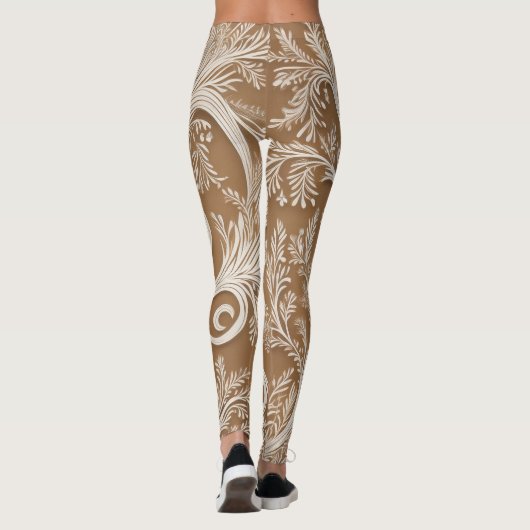 Elégant design blanc complexe sur les Leggings Tan (Dos)