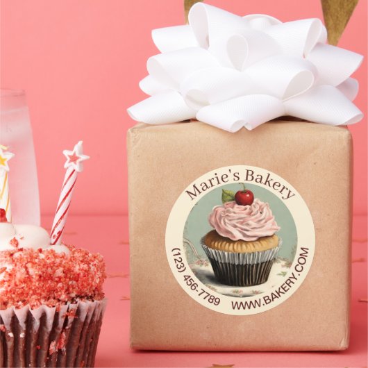 Elegant Dessert Baker Cake Cateraar Cupcake Bakker Ronde Sticker (Feest)