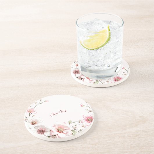 Élégant Dessous de verre de grès rose blanc (Côté)