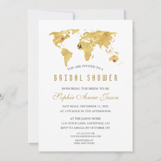 Elegant Destination Gold Wereldkaart Vrijgezellenf Kaart (Voorkant)