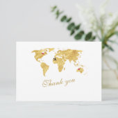 Elegant Destination Gold Wereldkaart Wedding Bedankkaart (Staand voorkant)