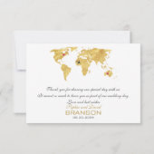 Elegant Destination Gold Wereldkaart Wedding Bedankkaart (Achterkant)