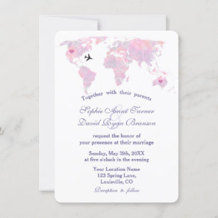 Elegant Destination Wedding Waterverf Wereldkaart Kaart