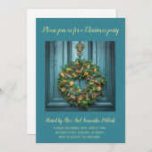 Elegant Deur and Wreate Holiday Kerstparty Kaart (Voorkant / Achterkant)