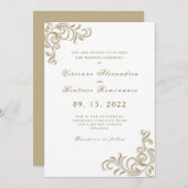 Élégant deux mariées or scroll faire-part de maria (Devant / Derrière)