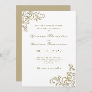 Élégant deux mariées or scroll faire-part de maria
