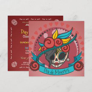Elegant Dia de los Muertos Floral Skull Invitation Kaart