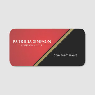 Elegant Diagonaal Rood Zwart met Gouden Trim: Luxe Naamplaatje