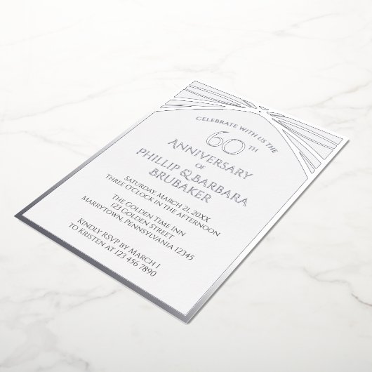 Elegant Diamond 60ste bruiloft Jubileum Party Folie Uitnodiging (Gedraaid)