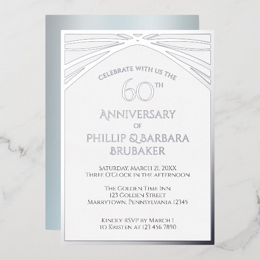Elegant Diamond 60ste bruiloft Jubileum Party Folie Uitnodiging (Voorkant / Achterkant)