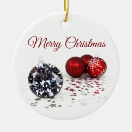 Elegant Diamond and Red Kerstversients Keramisch Ornament