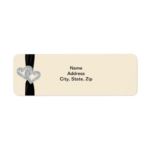 Elegant Diamond Black Ribbon Adresetiketten Etiket (Voorkant)