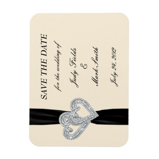 Elegant Diamond Black Ribbon Save the Date Magnet Magneet (Verticaal)