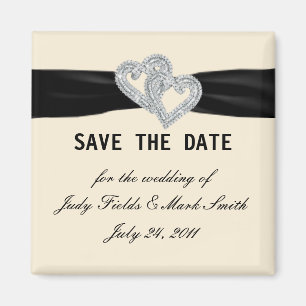 Elegant Diamond Black Ribbon Save the Date Magnet Magneet