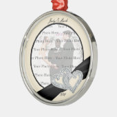 Elegant Diamond Black Ribbon Silver Round Ornament (Links)