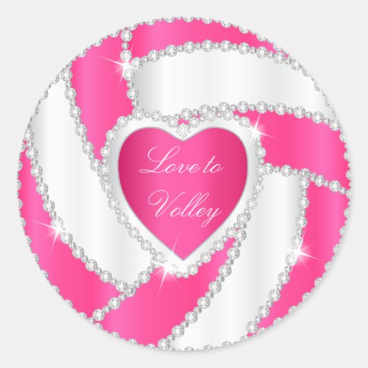 Elegant Diamond Hart Heet Roze Volleybal Ronde Sticker (Voorkant)