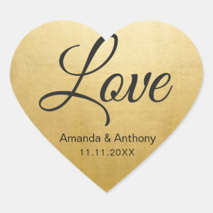 Elegant Diamond Hart LIEFDE Gouden Folie Huwelijks Sticker