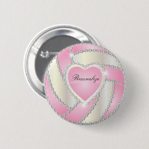 Elegant Diamond Heart Pink Volleyball Ronde Button 5,7 Cm