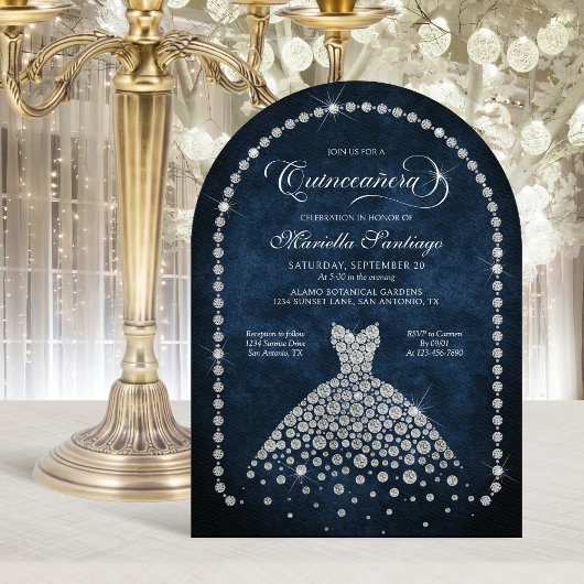 Elegant Diamond Jewels Quinceanera Invitation