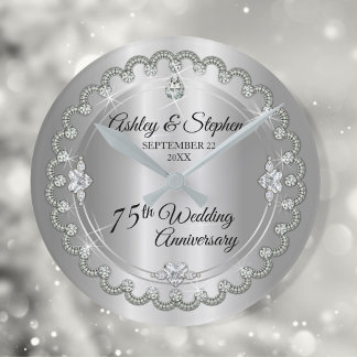 Elegant Diamond Jubilee 75th Wedding Jubileum Ronde Klok