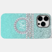 Elegant Diamond Persoonlijk Monogram op Blauw Blau Case-Mate iPhone Case (Achterkant (horizontaal))