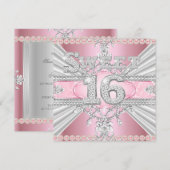 Elegant Diamond Pink Sweet 16 Zestien Partij 3 Kaart (Voorkant / Achterkant)