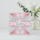 Elegant Diamond Pink Sweet 16 Zestien Partij 3 Kaart (Staand voorkant)