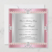 Elegant Diamond Pink Sweet 16 Zestien Partij 3 Kaart (Achterkant)