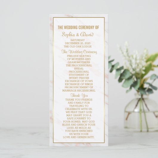 Elegant Diamond Roos Gold Marble Wedding Program Programma (Staand voorkant)