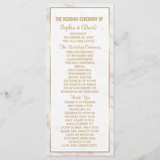 Elegant Diamond Roos Gold Marble Wedding Program Programma (Voorkant)
