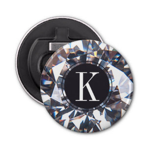 Elegant Diamond Sparkle Crystal Monogram Button Flesopener