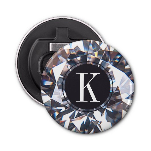 Elegant Diamond Sparkle Crystal Monogram Button Flesopener (Voorkant)