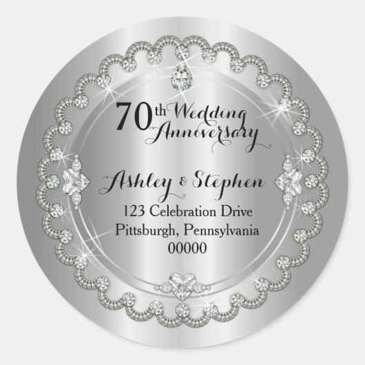 Elegant Diamond Wedding Jubileum Return Address Ronde Sticker (Voorkant)
