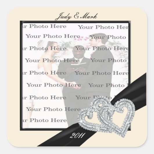 Elegant Diamond Zwart Lint Vierkante Stickers (Voorkant)