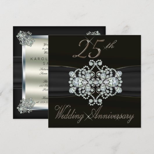 Elegant Diamonds 25th Silver Wedding Jubileum Kaart (Voorkant / Achterkant)